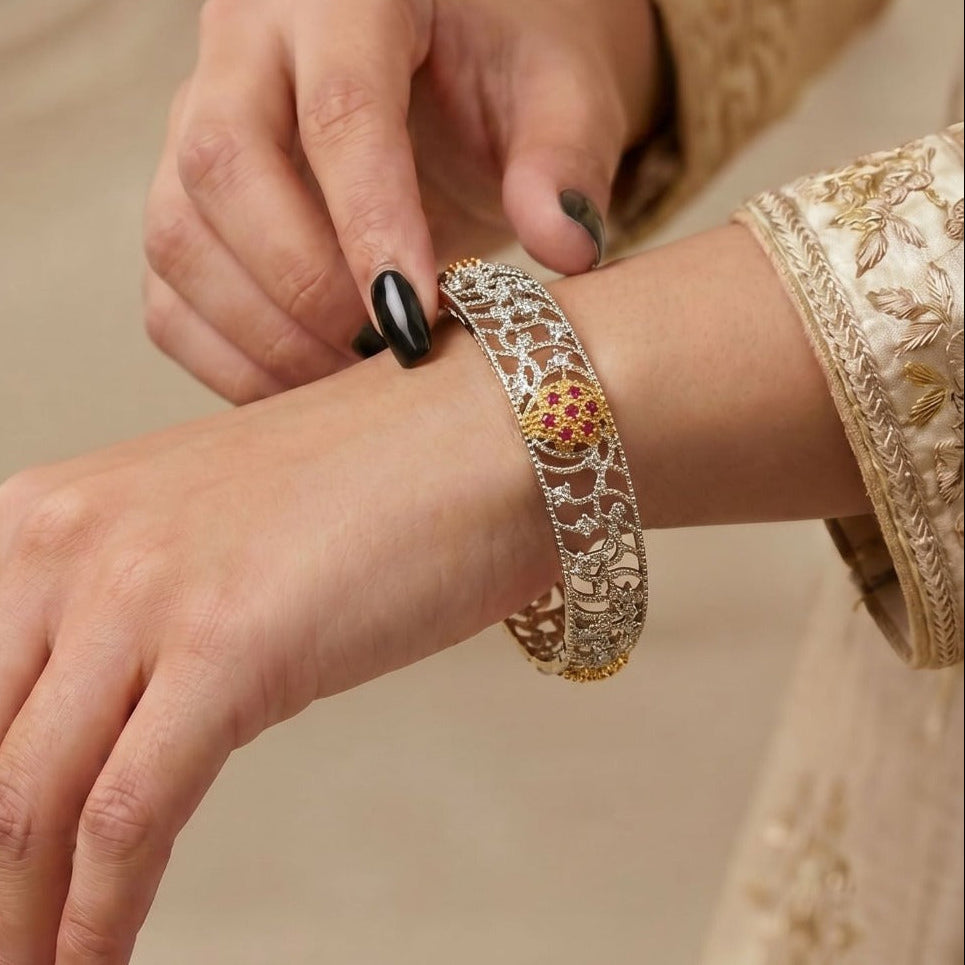 Dazzling Design Silver Plated Crystal Stones Bangle For Girls/women