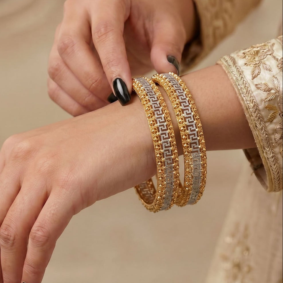 Glamorous Design Gold Plated 2pc Bangle Set For Girls/women