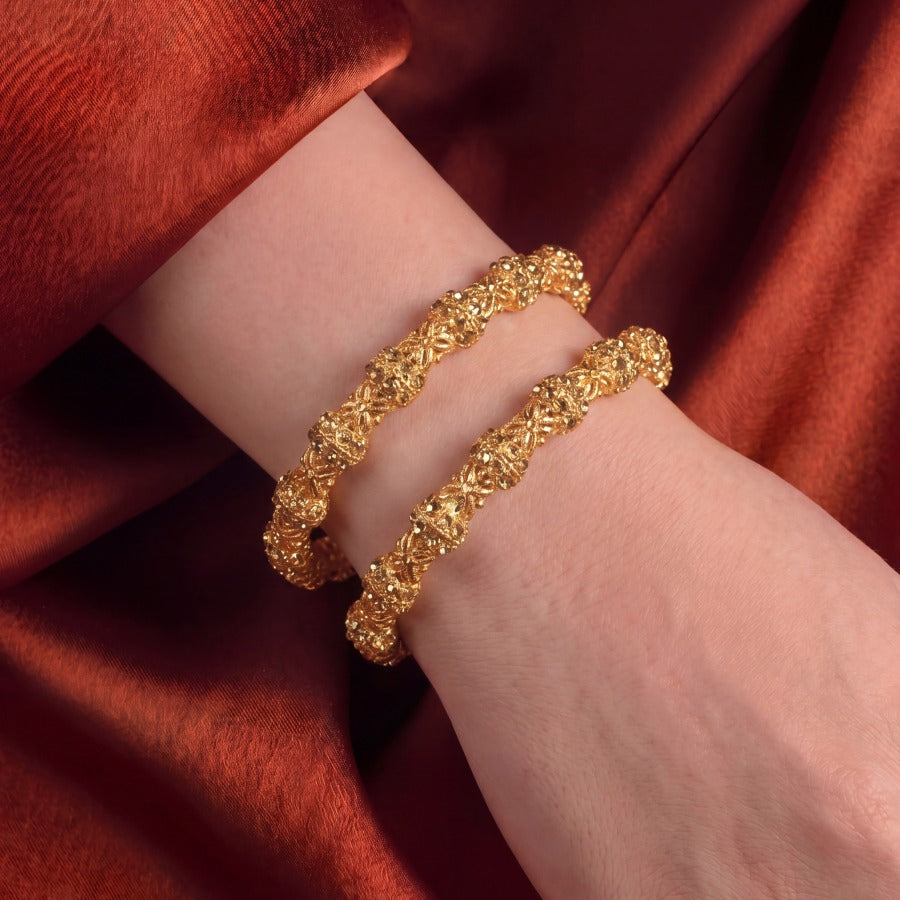 Elegant Unique Design Gold Plated 2pc Bangle Set For Girls/women