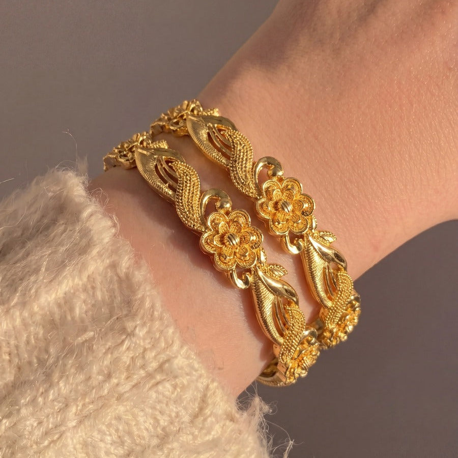 Dazzling Unique Design Gold Plated 2pc Bangle Set For Girls/women