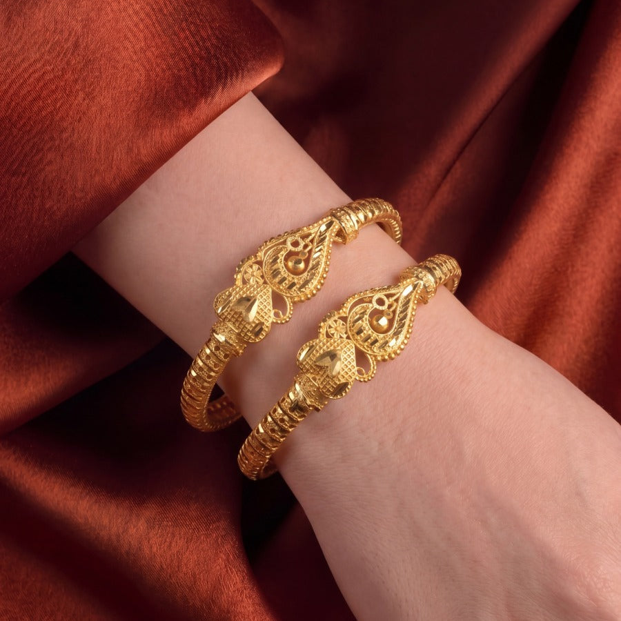 Stylish Unique Design Gold Plated 2pc Bangle Set For Girls/women
