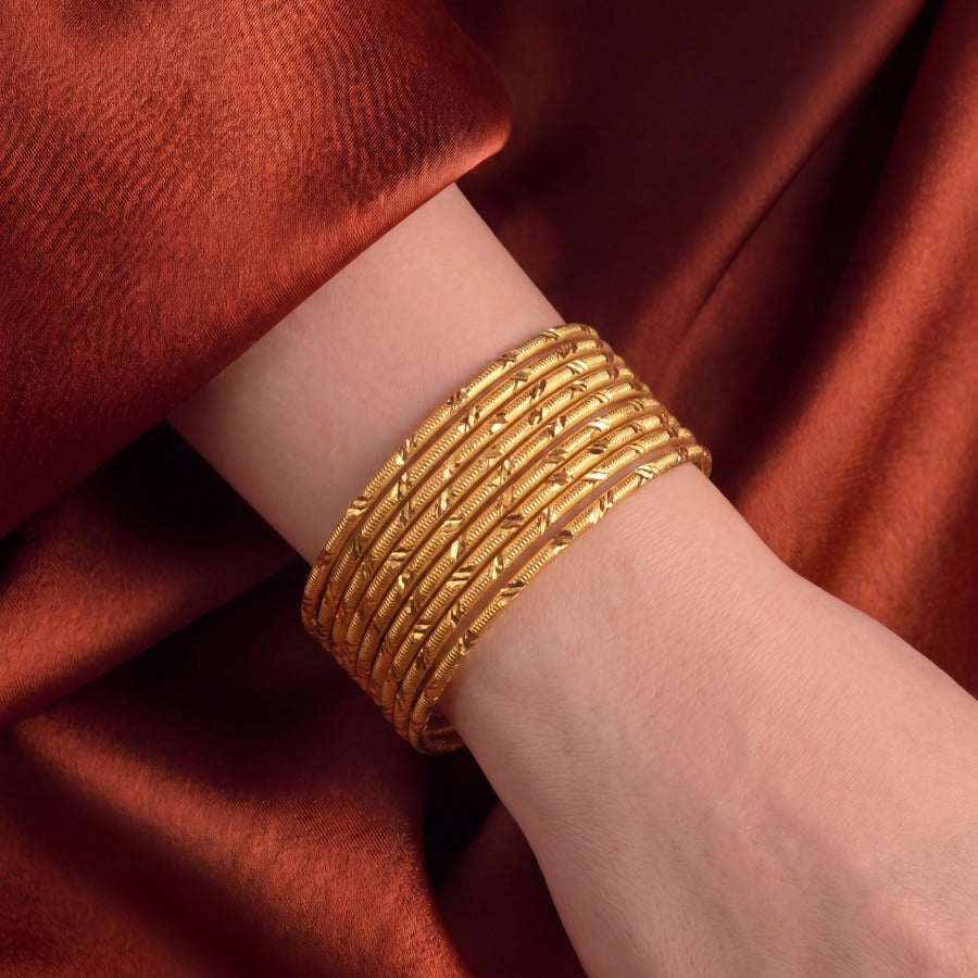 Luminous Unique Design Gold Plated 8pc Bangle Set For Girls/women