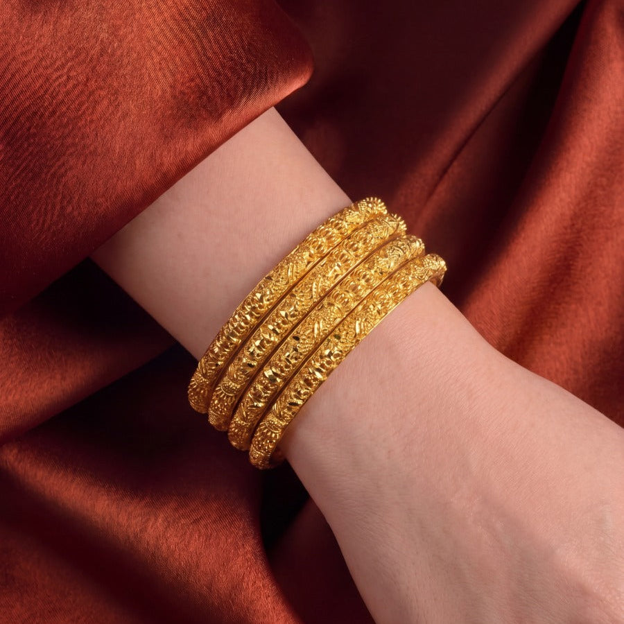 Luxury Unique Design Gold Plated 4pc Bangle Set For Girls/women
