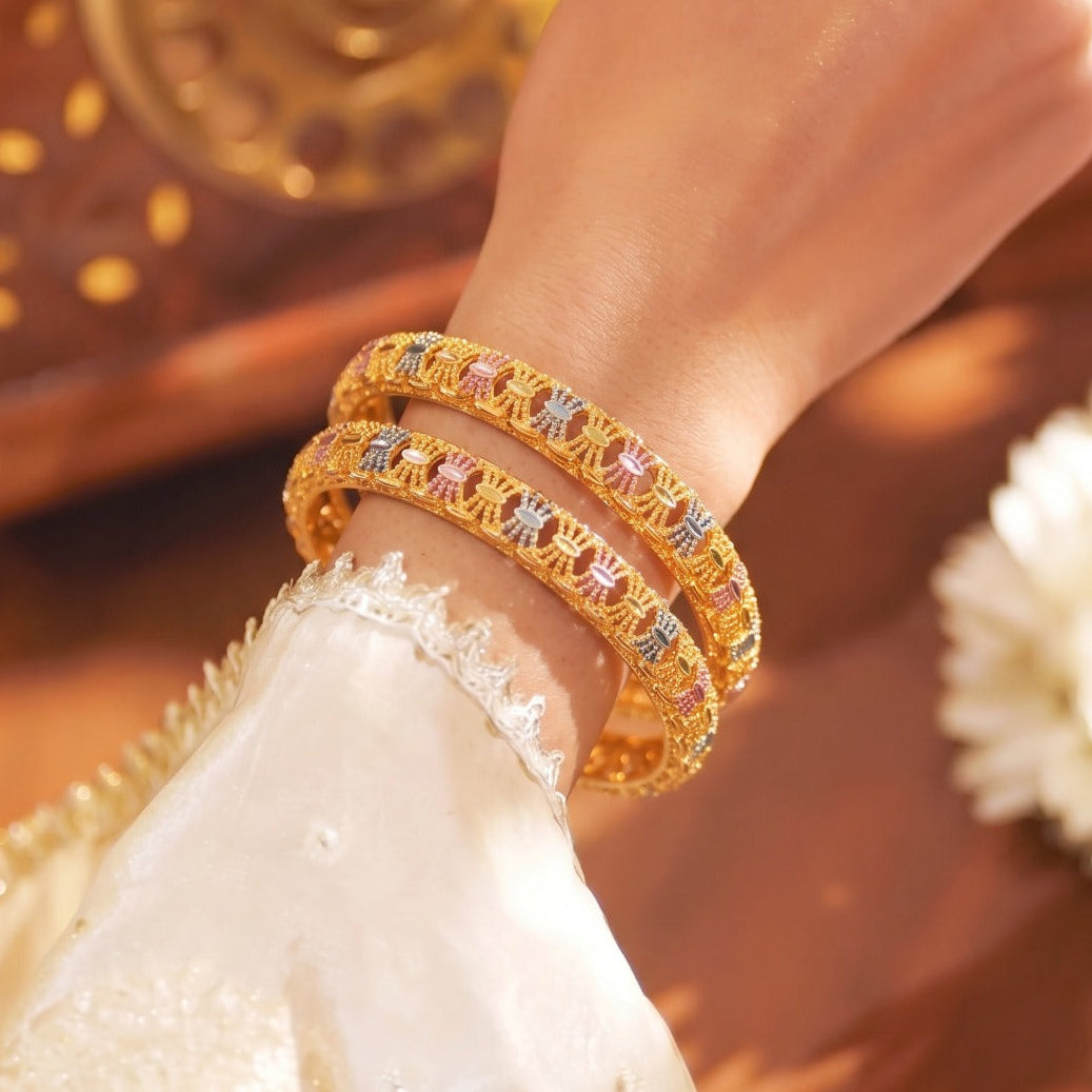 Stylish Unique Design Gold Plated 2pc Bangle Set For Girls/women