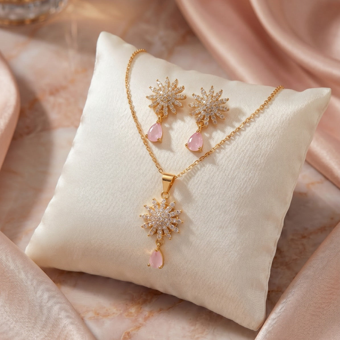 Luminous Unique Design Gold Plated Necklace Set For Girls/women