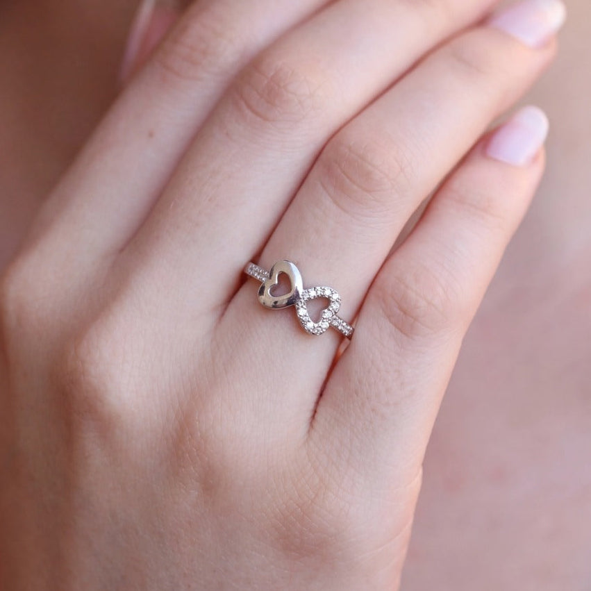 Charming Unique Heart Design Crystal Stones Adjustable Ring For Girls/women