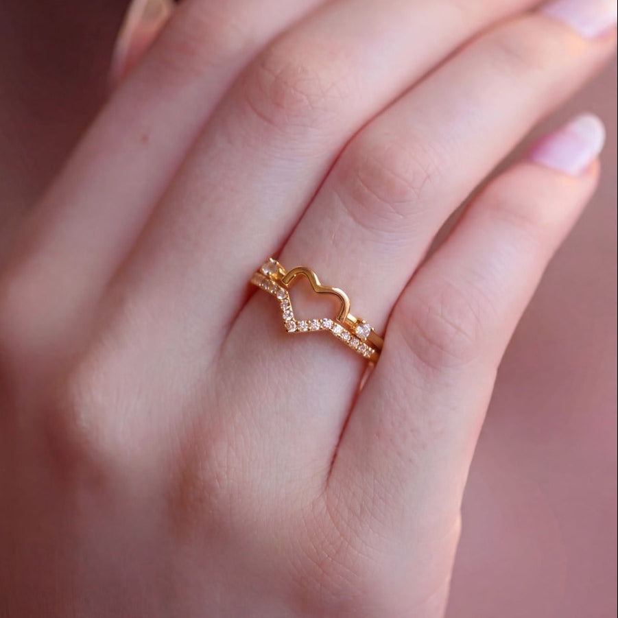 Fancy Unique Heart Design Crystal Stones Adjustable Ring For Girls/women
