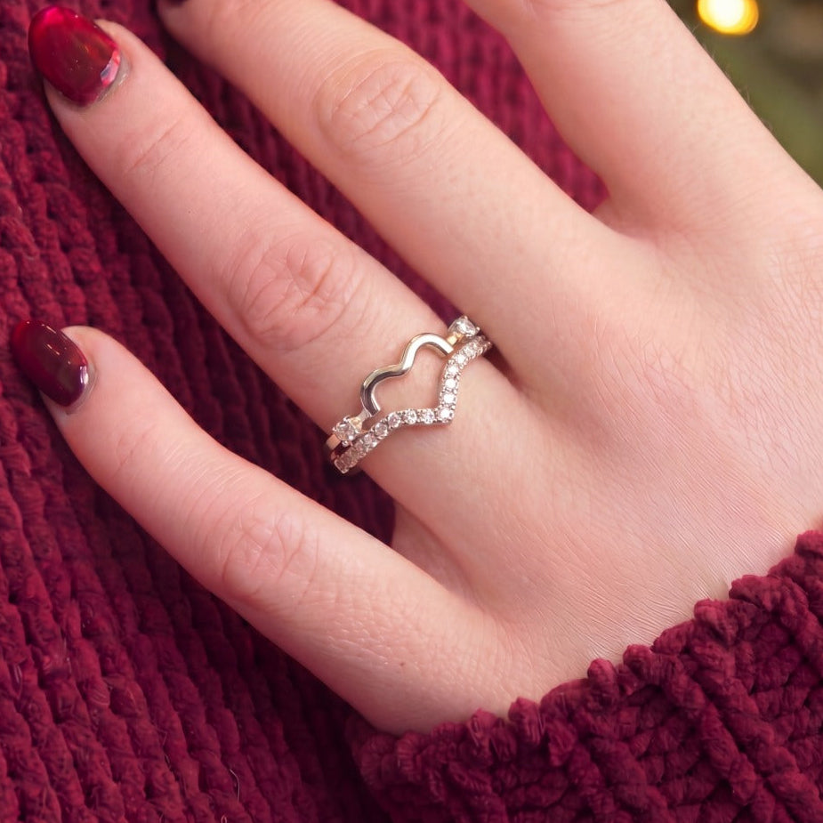 Fancy Unique Heart Design Crystal Stones Adjustable Ring For Girls/women