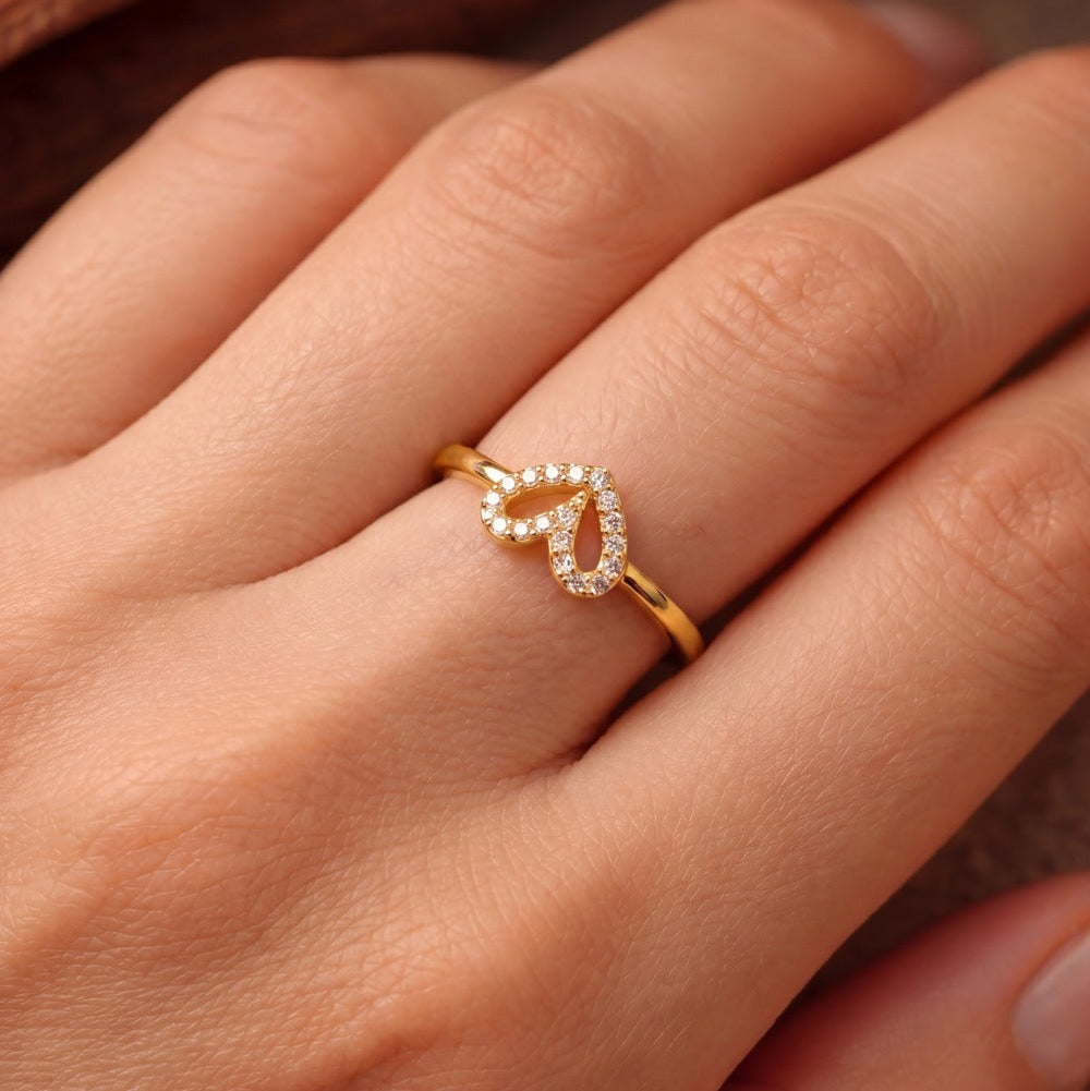 Gorgeous Unique Heart Design Crystal Stones Adjustable Ring For Girls/women
