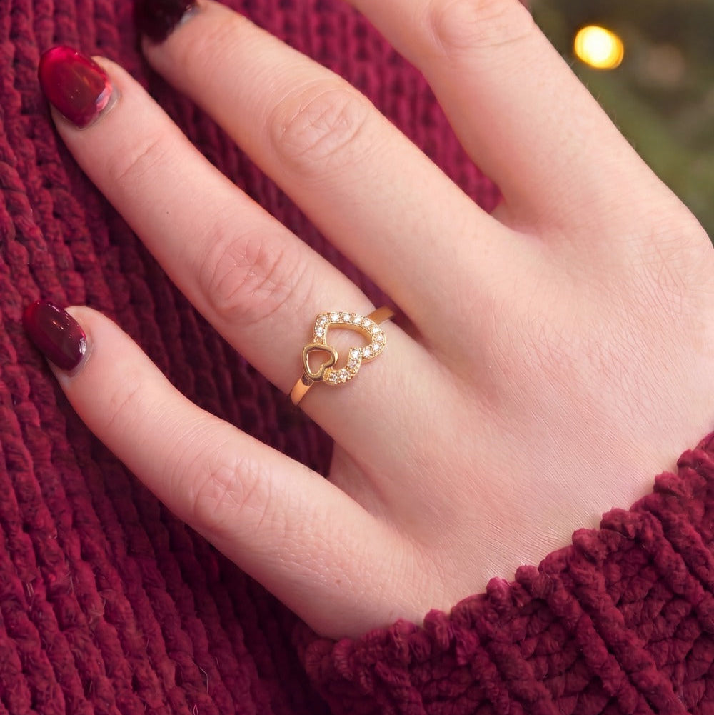 Dazzling Unique Heart Design Crystal Stones Adjustable Ring For Girls/women