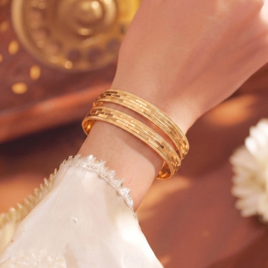 Stylish Unique Design Gold Plated 2pc Bangle Set For Girls/women