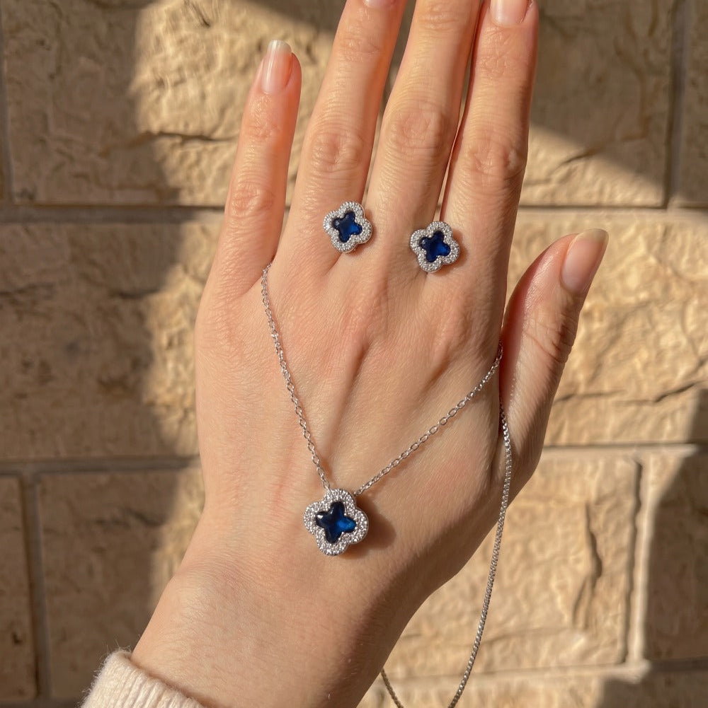 Fancy Design Silver Plated Crystal Stones Necklace Set For Girls/women