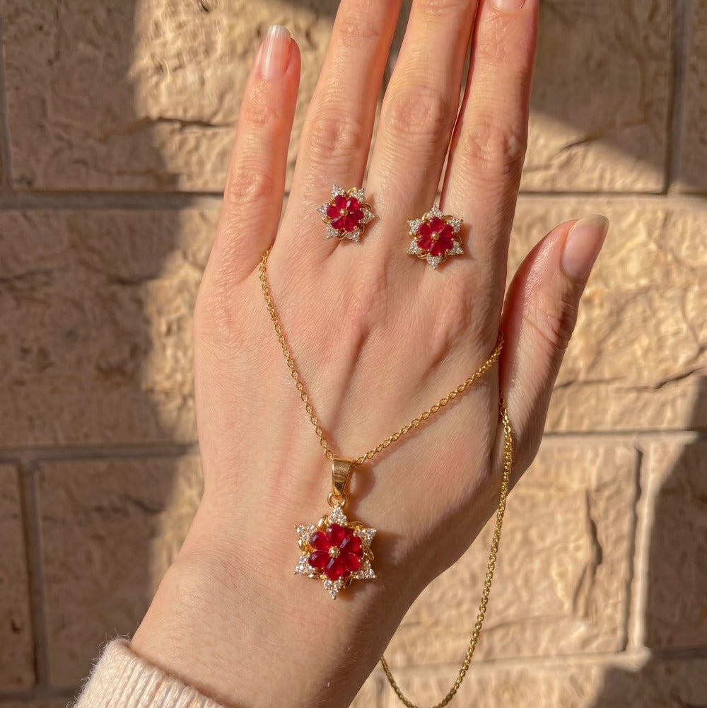 Gorgeous Design Gold Plated Crystal Stones Necklace Set For Girls/women