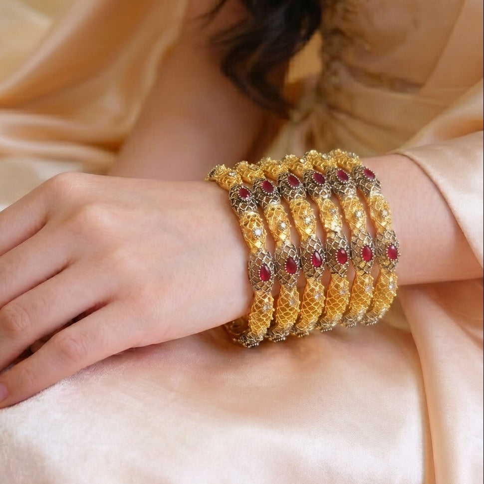 Sparkling Unique Design Gold Plated 6pc Bangle Set For Girls/women