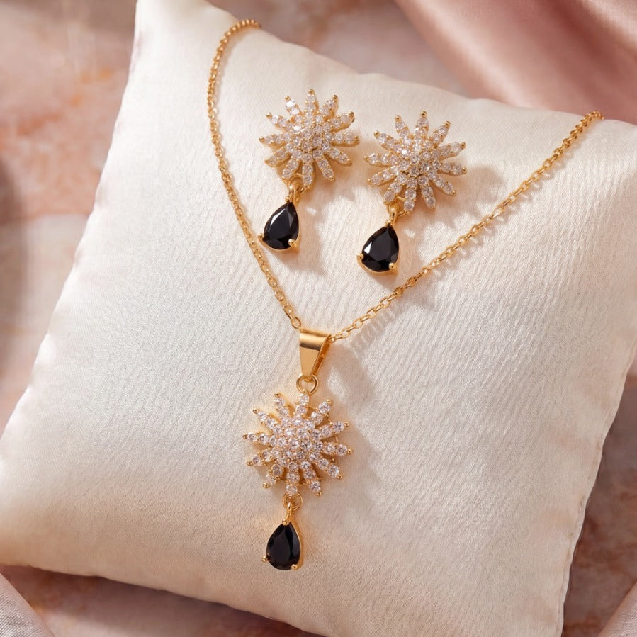 Elegant Design Gold Plated Crystal Stones Necklace Set For Girls/women