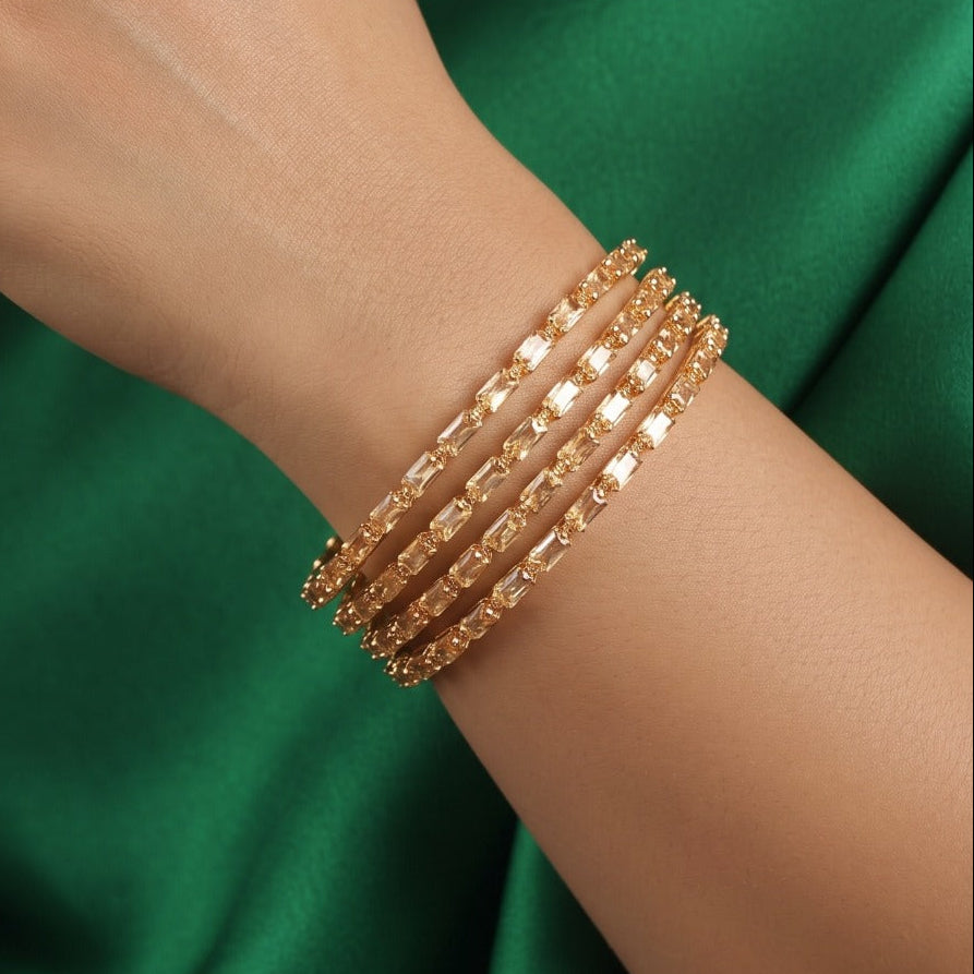 Elegant Design Gold Plated Crystal Stones 4pc Bangle Set For Girls/women