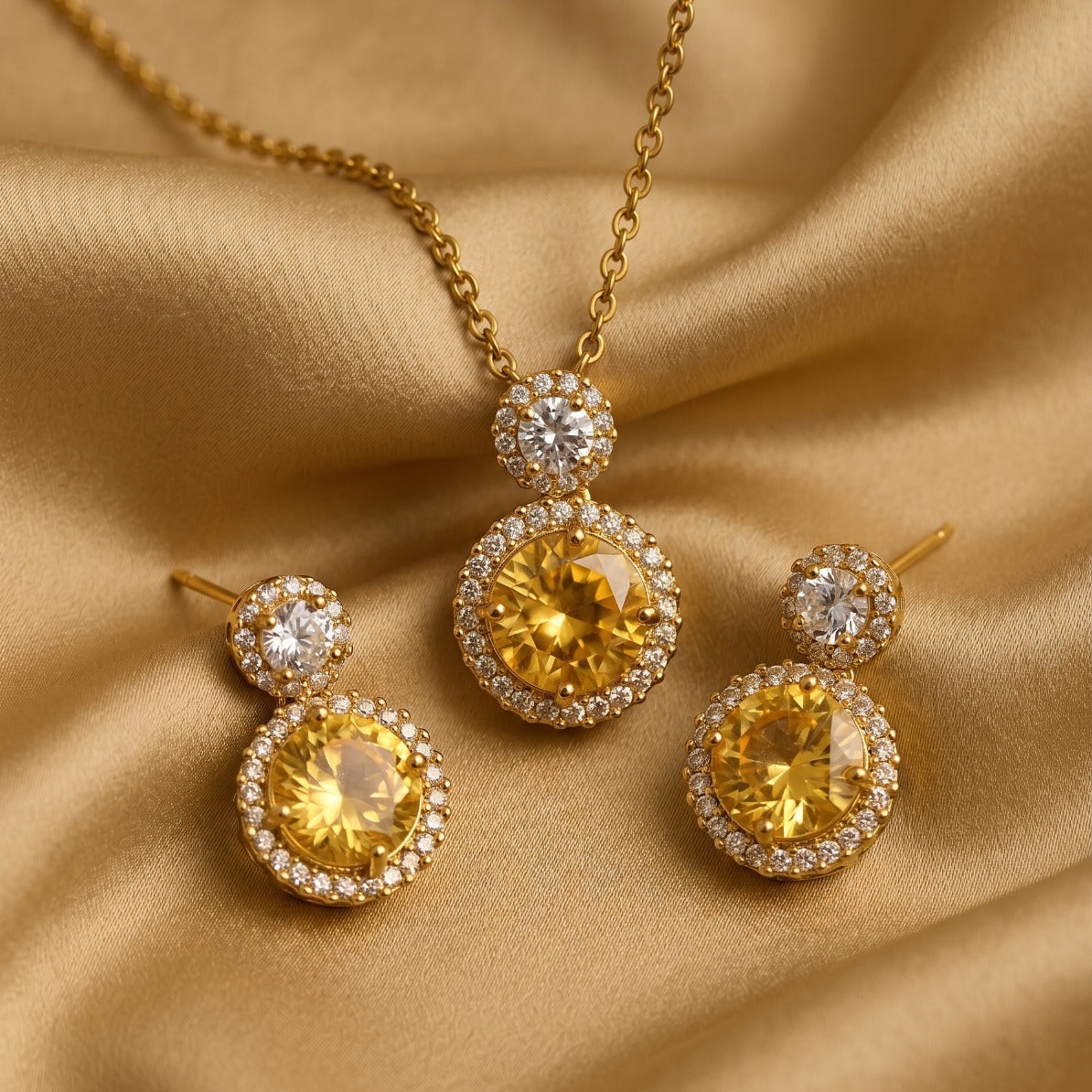 Luminous Design Gold Plated Crystal Stones Necklace Set For Girls/women