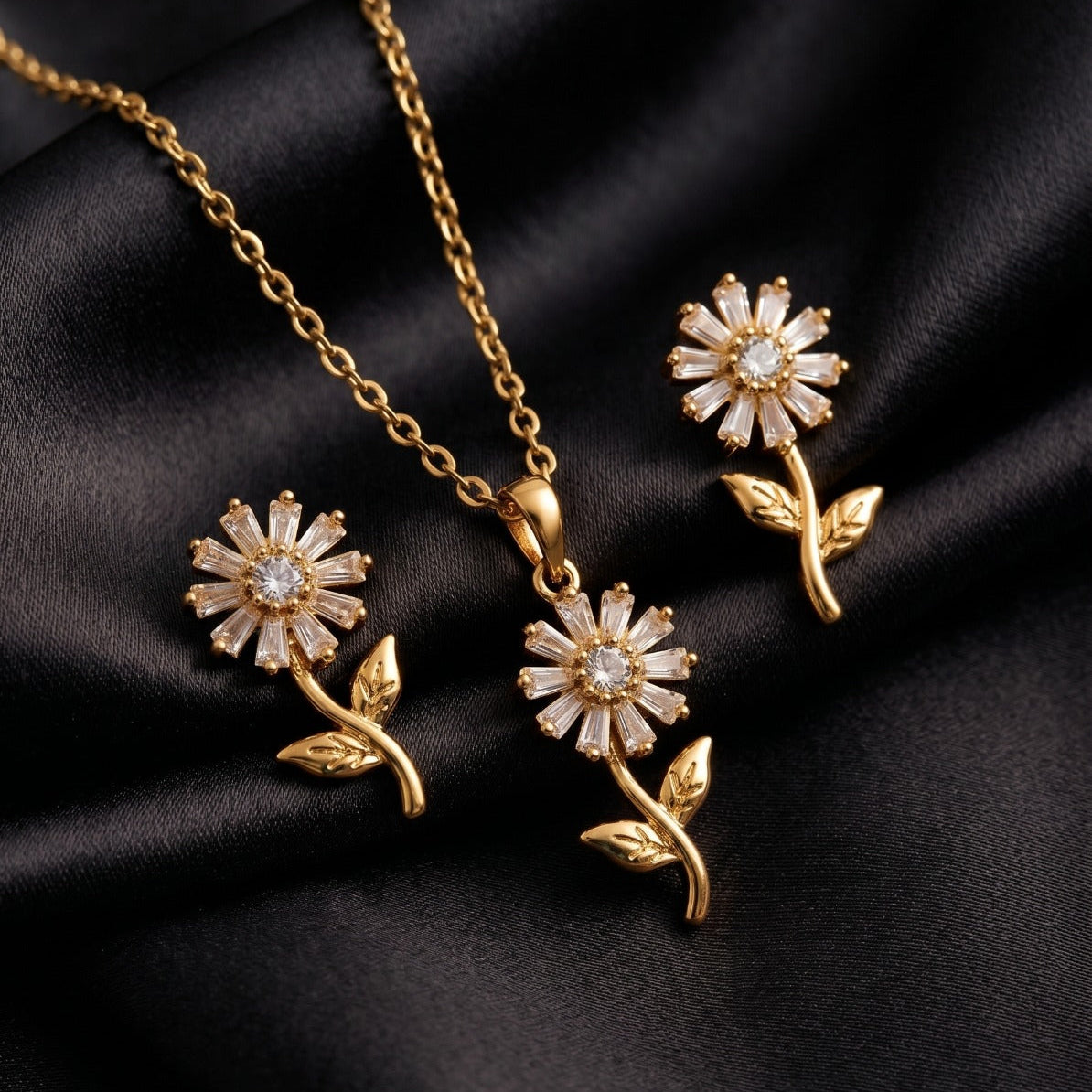 Luxury Flower Design Crystal Stones Necklace Set For Girls/women
