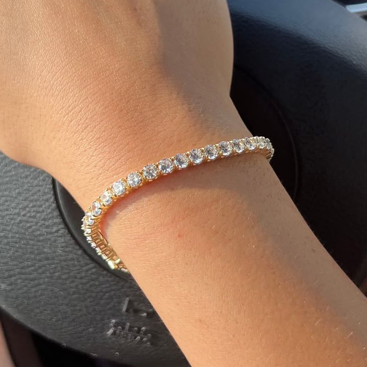 Diamond Cut Stones Gold Plated Tennis- Bracelet