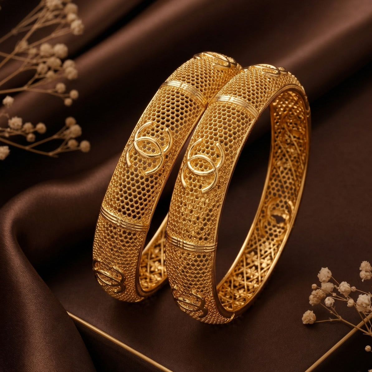 Luminous Unique Design Gold Plated 2pc Bangle Set For Girls/women