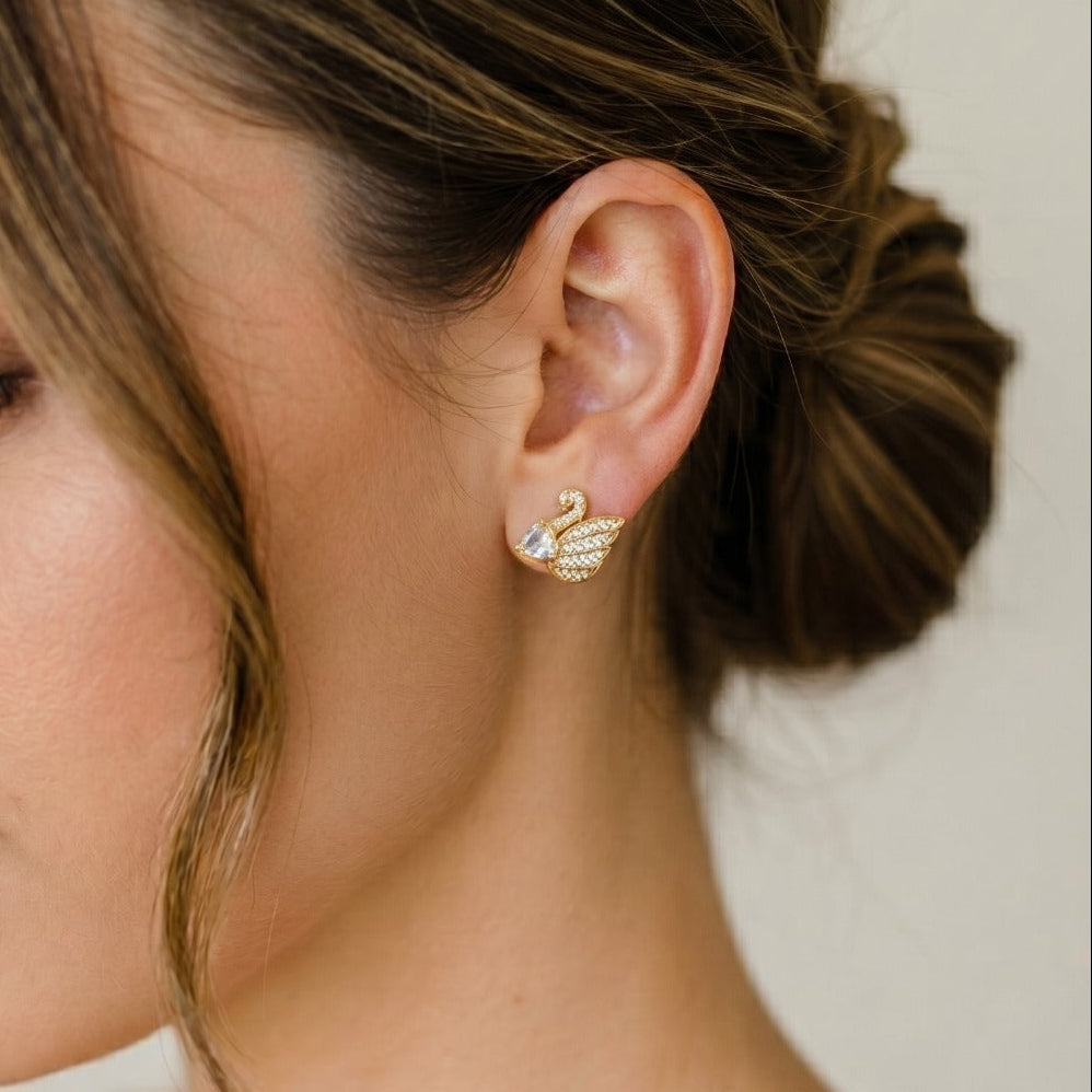 Fancy Duck Design Gold Plated Crystal Stones Earrings For Girls/women