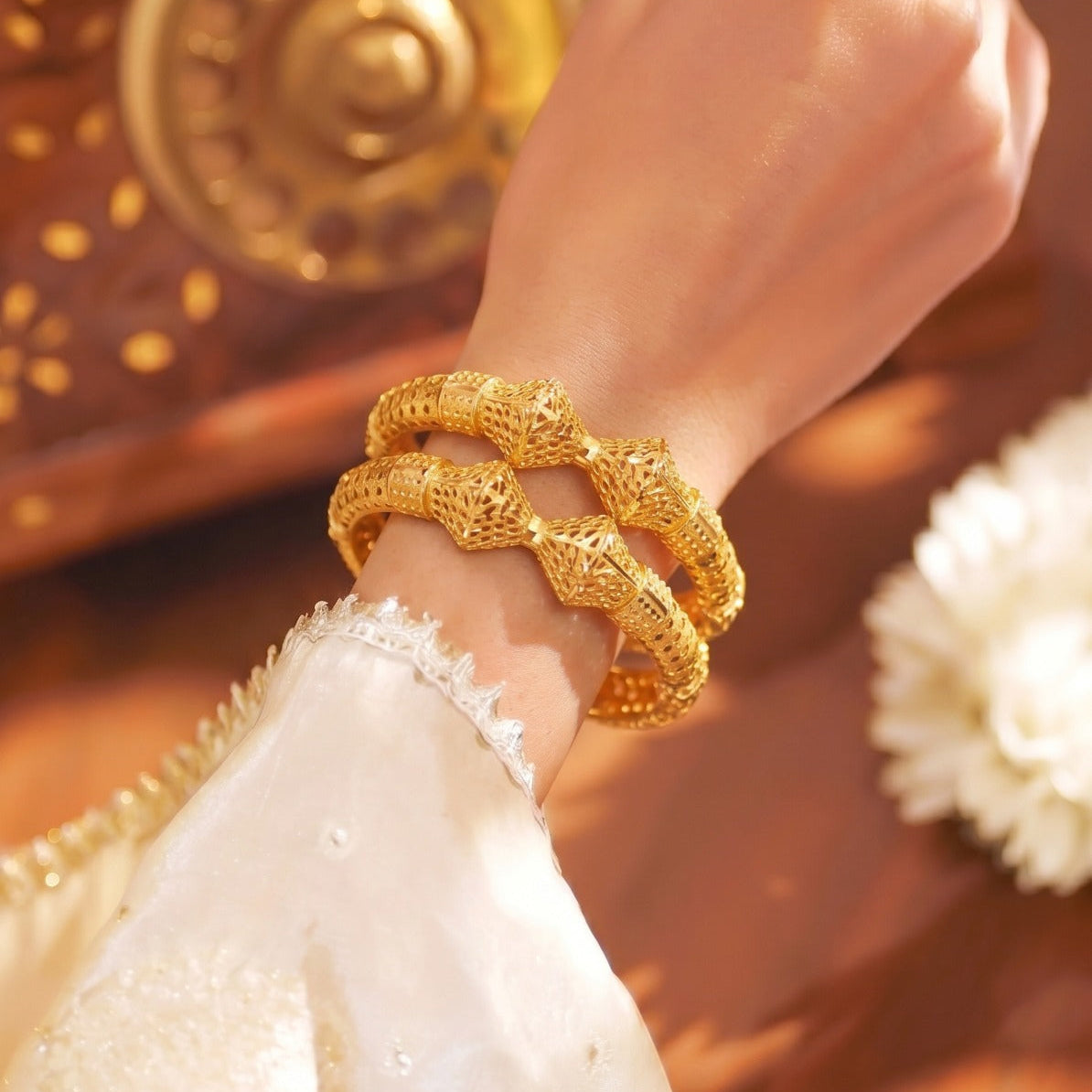 Fancy Unique Design Gold Plated 2pc Bangle set For Girls/Women