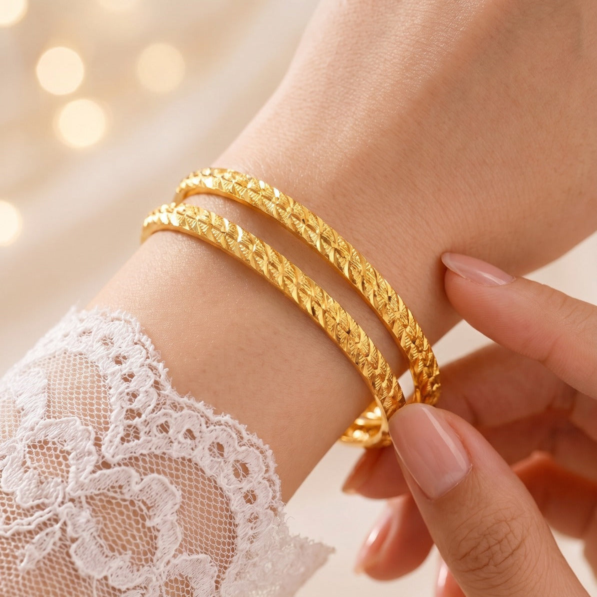 Luxury Unique Design Gold Plated 2pc Bangle set For Girls/Women