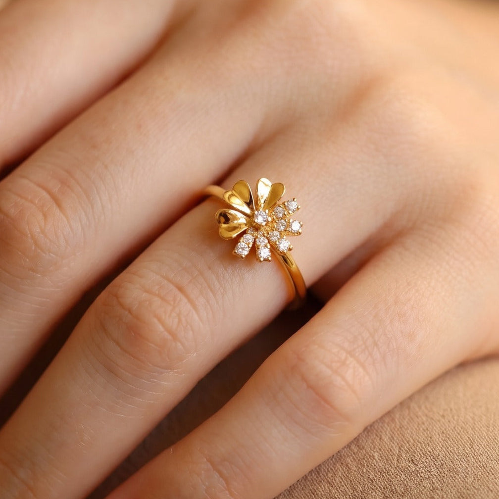 Luxury Unique Design Gold Plated Crystal Stones Ring For Girls/Women