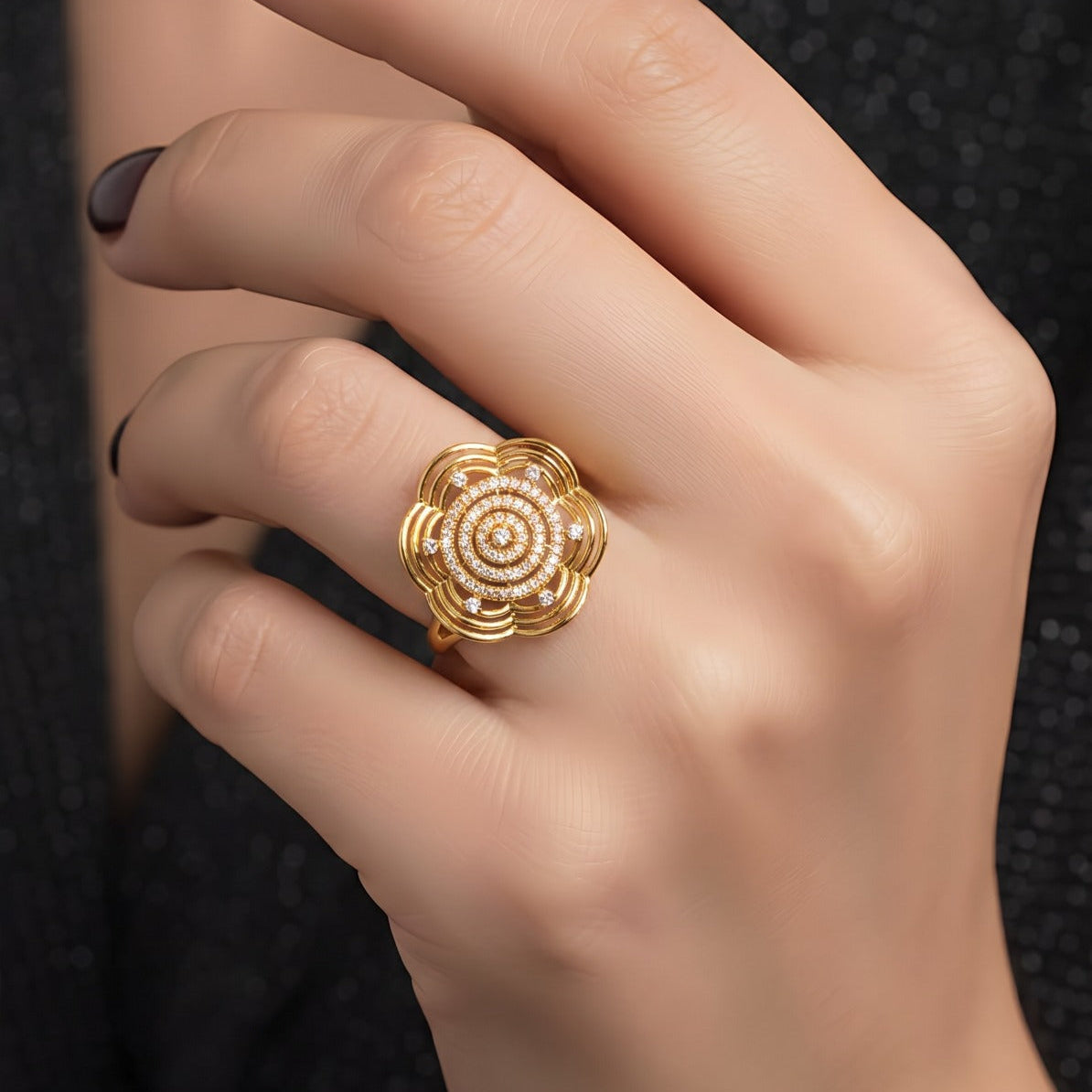 Elegant Unique Design Gold Plated Crystal Stones Ring For Girls/Women