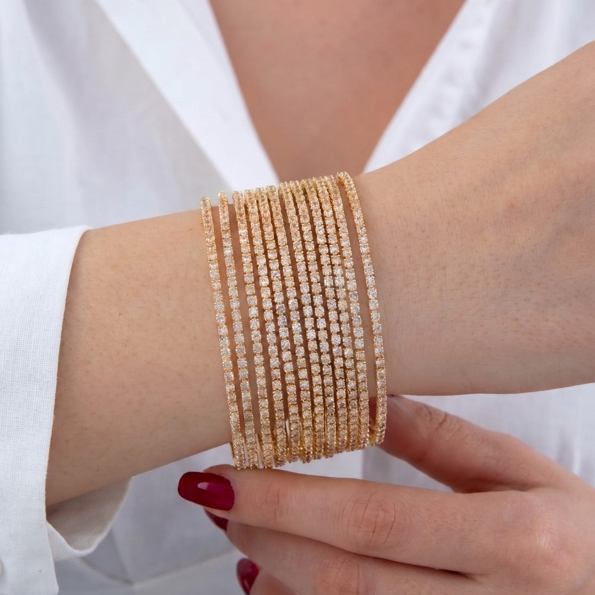 Fancy Design Gold Plated Crystal Stones 12pc Bangle Set for Girls/Women