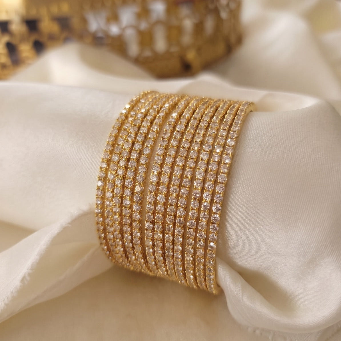 Fancy Design Gold Plated Crystal Stones 12pc Bangle Set for Girls/Women