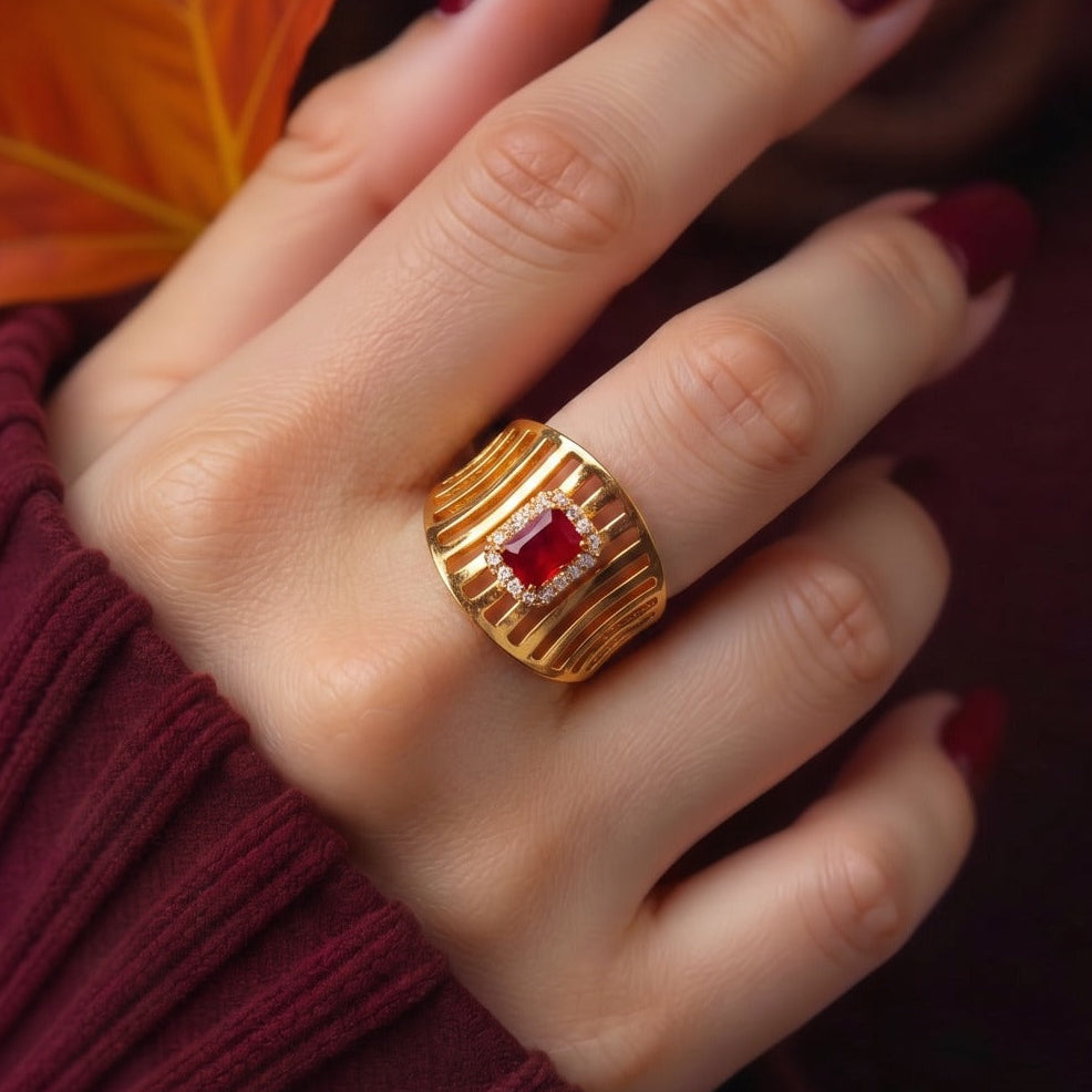 Luxury Unique Design Gold Plated Crystal Stones Ring For Girls/Women