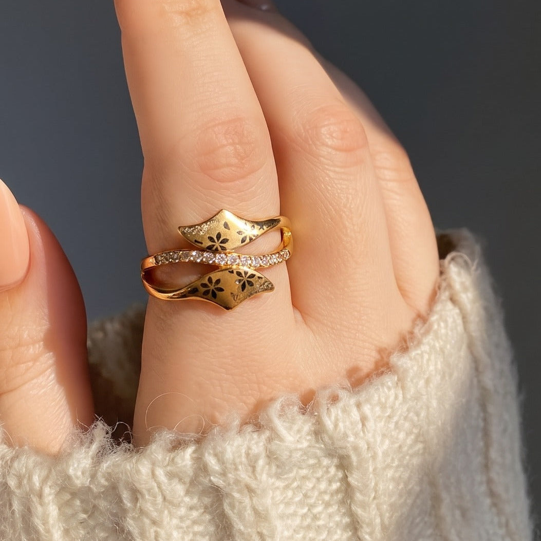 Elegant Unique Design Gold Plated Crystal Stones Ring For Girls/Women