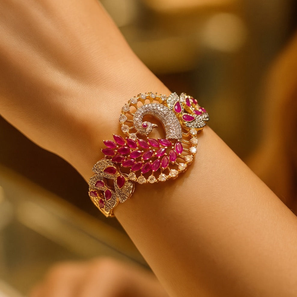 Glamorous Design Gold Plated Crystal Stones Bangle for Girls/Women