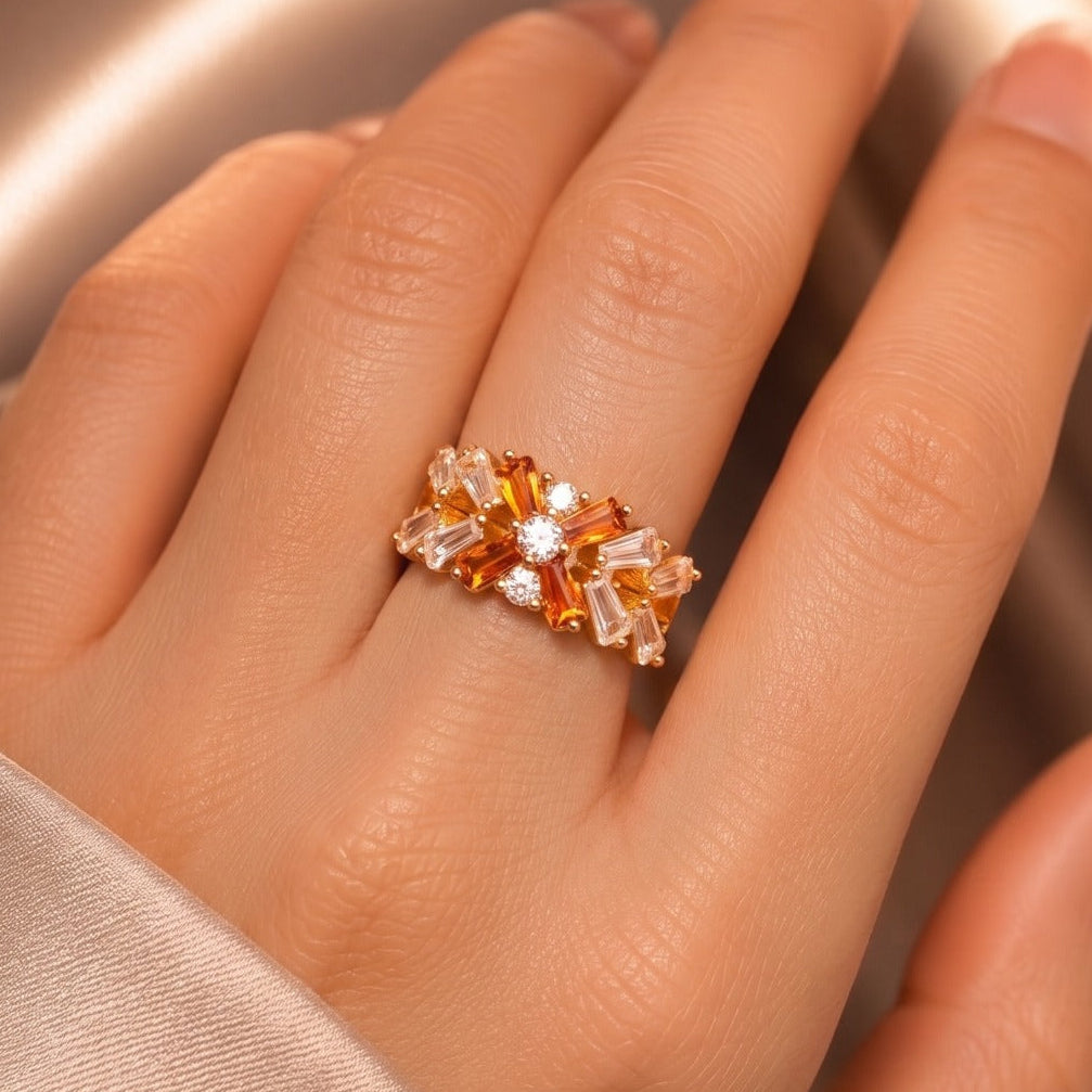 Fancy Design Gold Plated Crystal Stones Ring For Girls/Women