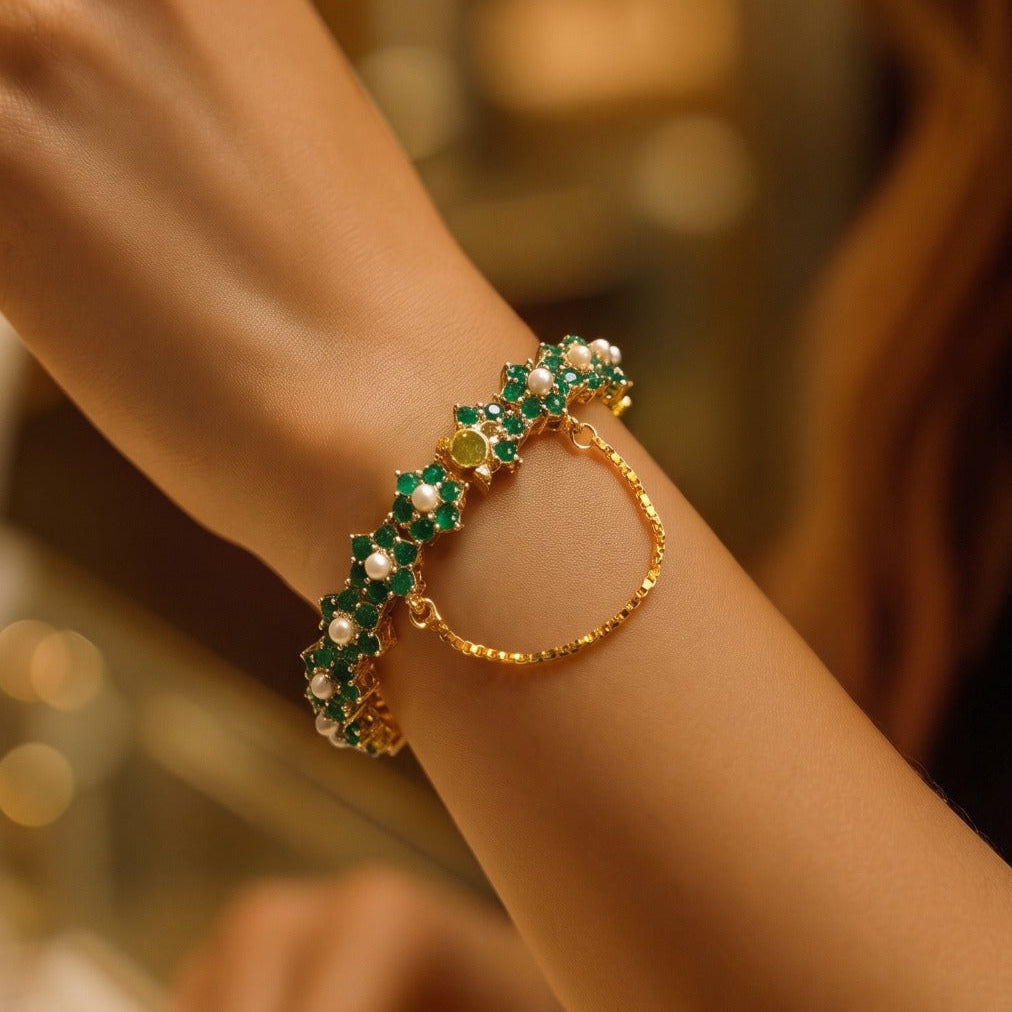 Luminous Design Gold Plated Crystal Stones Bangle for Girls/Women