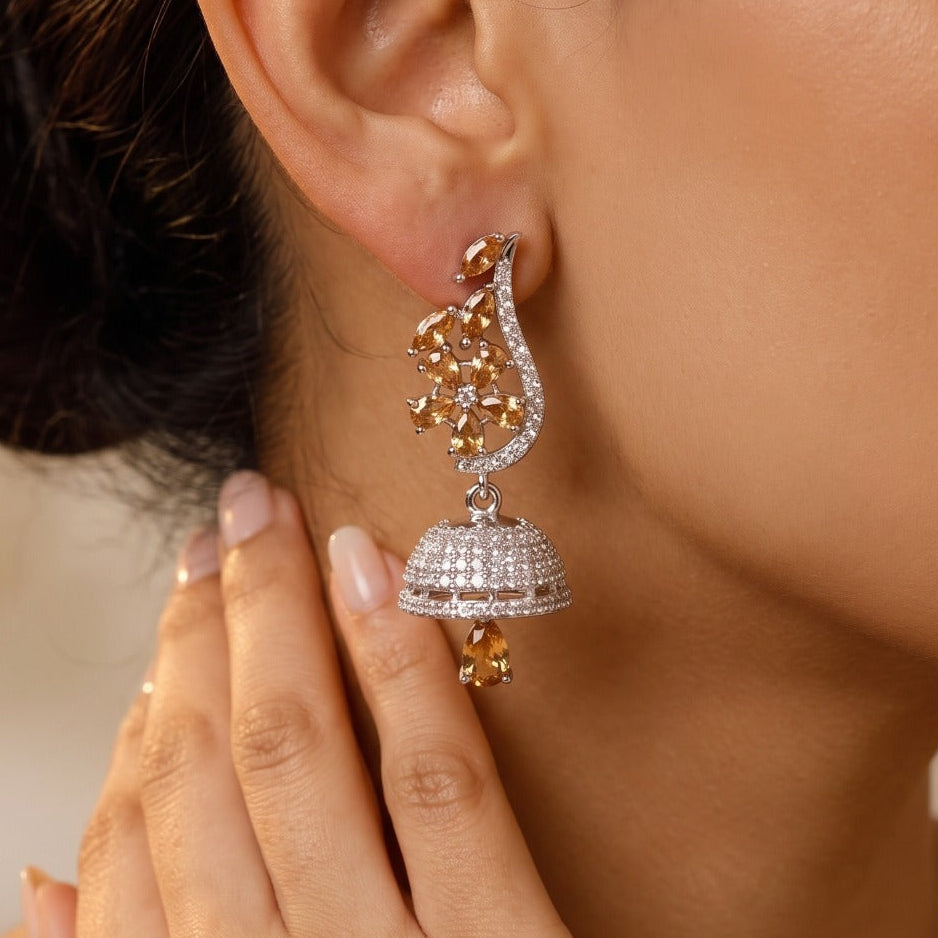 Sparkling Design Silver Plated Crystal Stones Earrings For Girls/women
