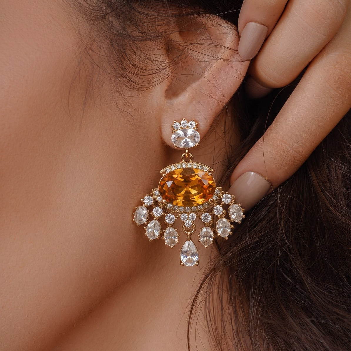 Stylish Design Silver Plated Crystal Stones Earrings For Girls/women