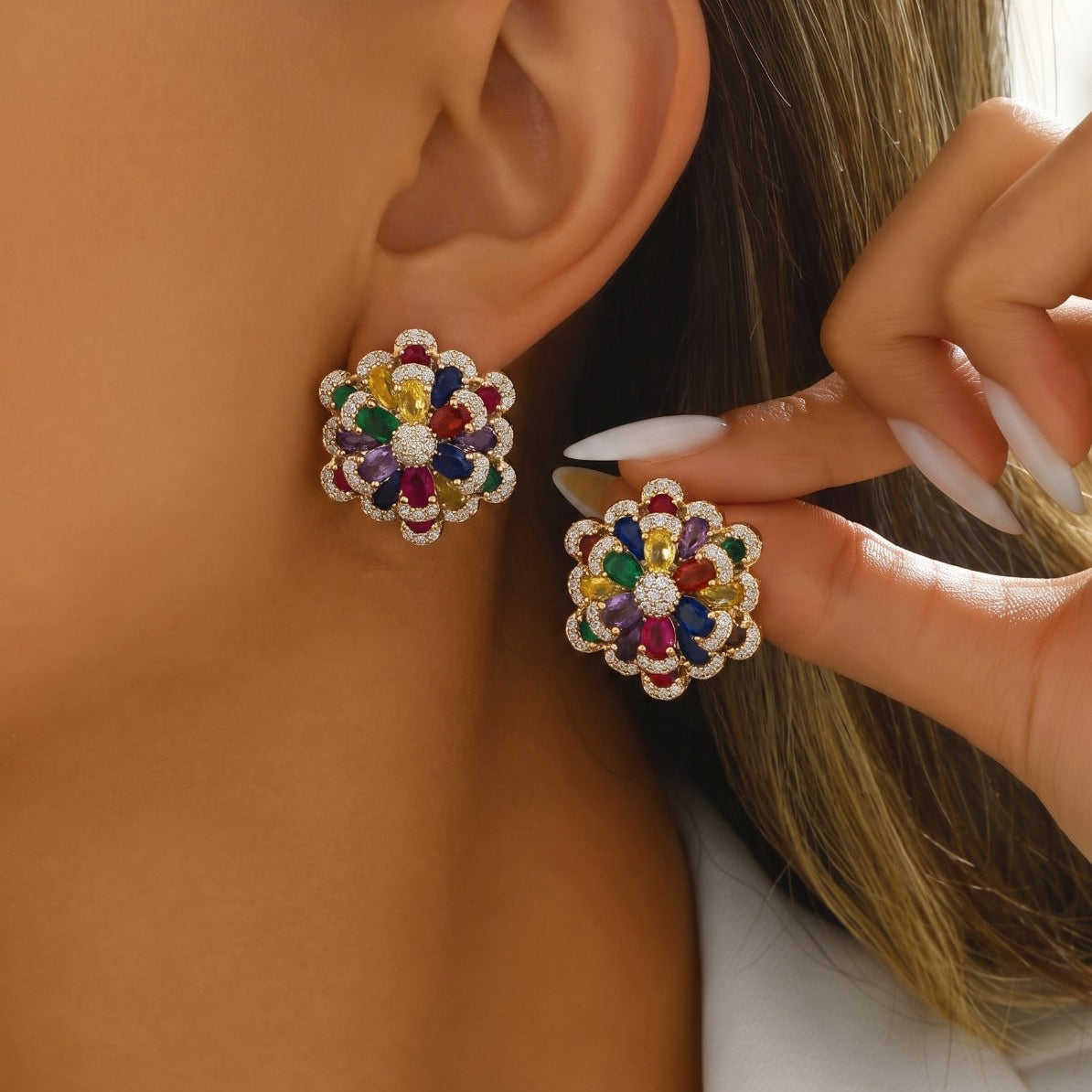 Elegant Design Silver Plated Crystal Stones Earrings For Girls/women