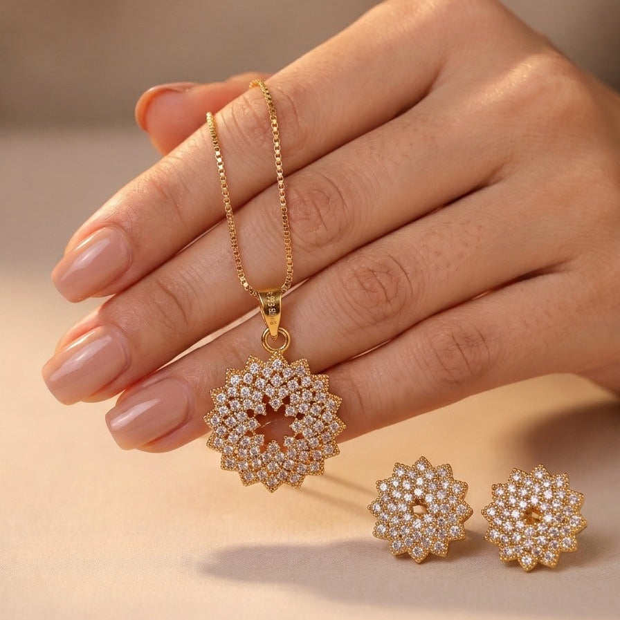 Luxury Design Gold Plated Crystal Stones Necklace Set for Girls/Women