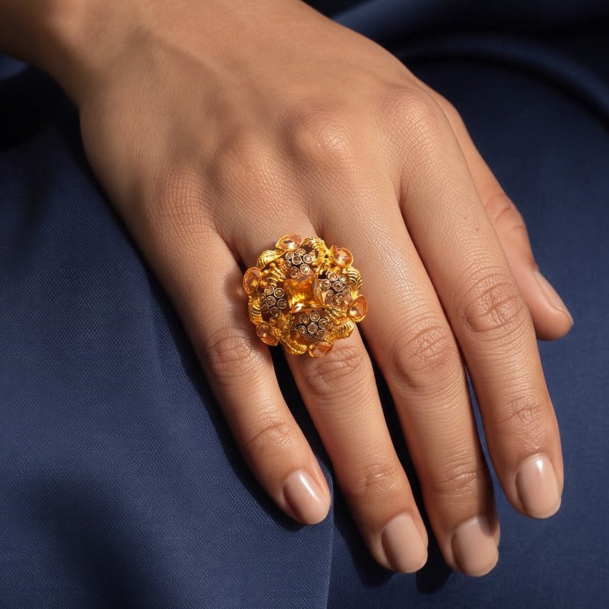 Luminous Design Gold Plated Crystal Stones Ring For Girls/Women