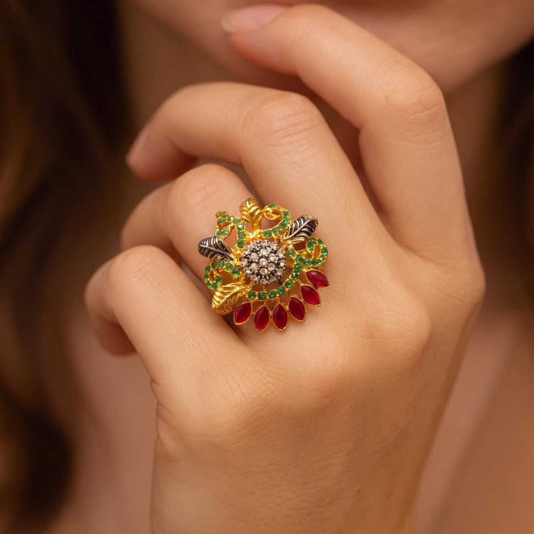 Glamorous Design Gold Plated Crystal Stones Ring For Girls/Women