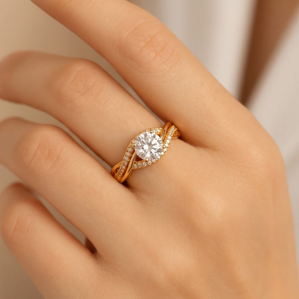 Fancy Design Gold Plated Crystal Stones Ring For Girls/Women