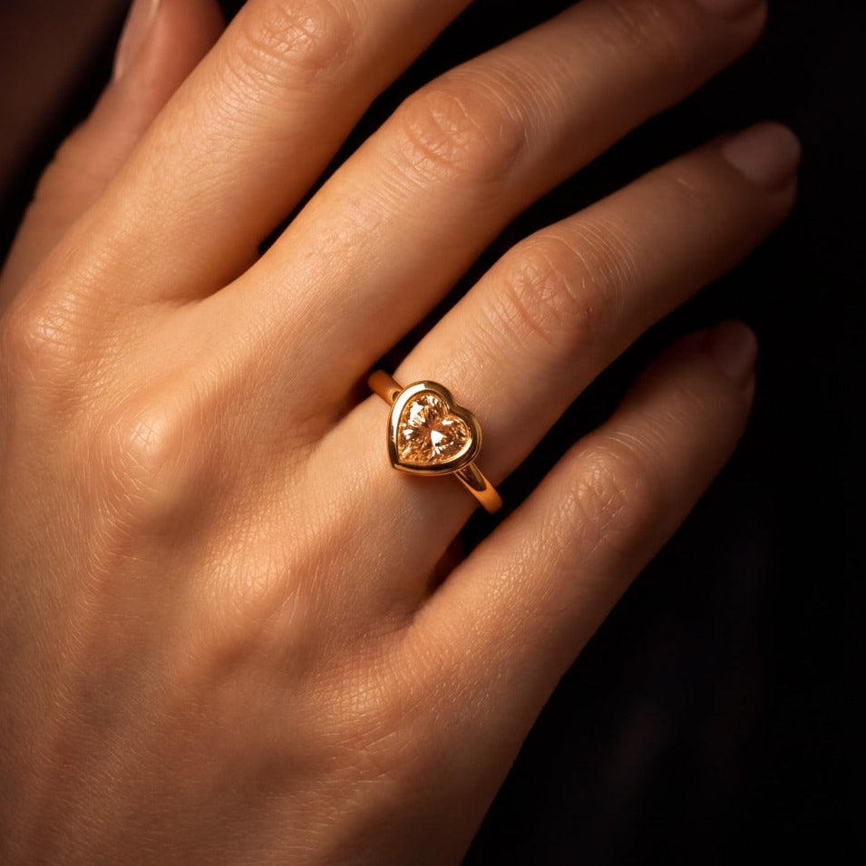 Sparkling Heart Design Gold Plated Crystal Stone Ring For Girls/Women