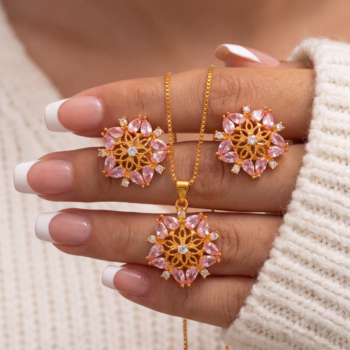 Luxury Design Gold Plated Crystal Stones Necklace Set for Girls/Women