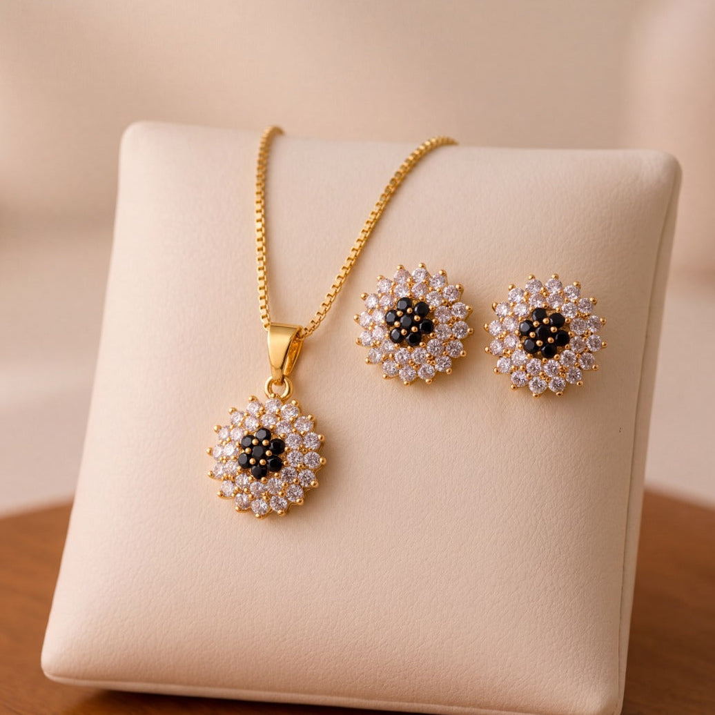 Fancy Design Gold Plated Crystal Stones Necklace Set for Girls/Women