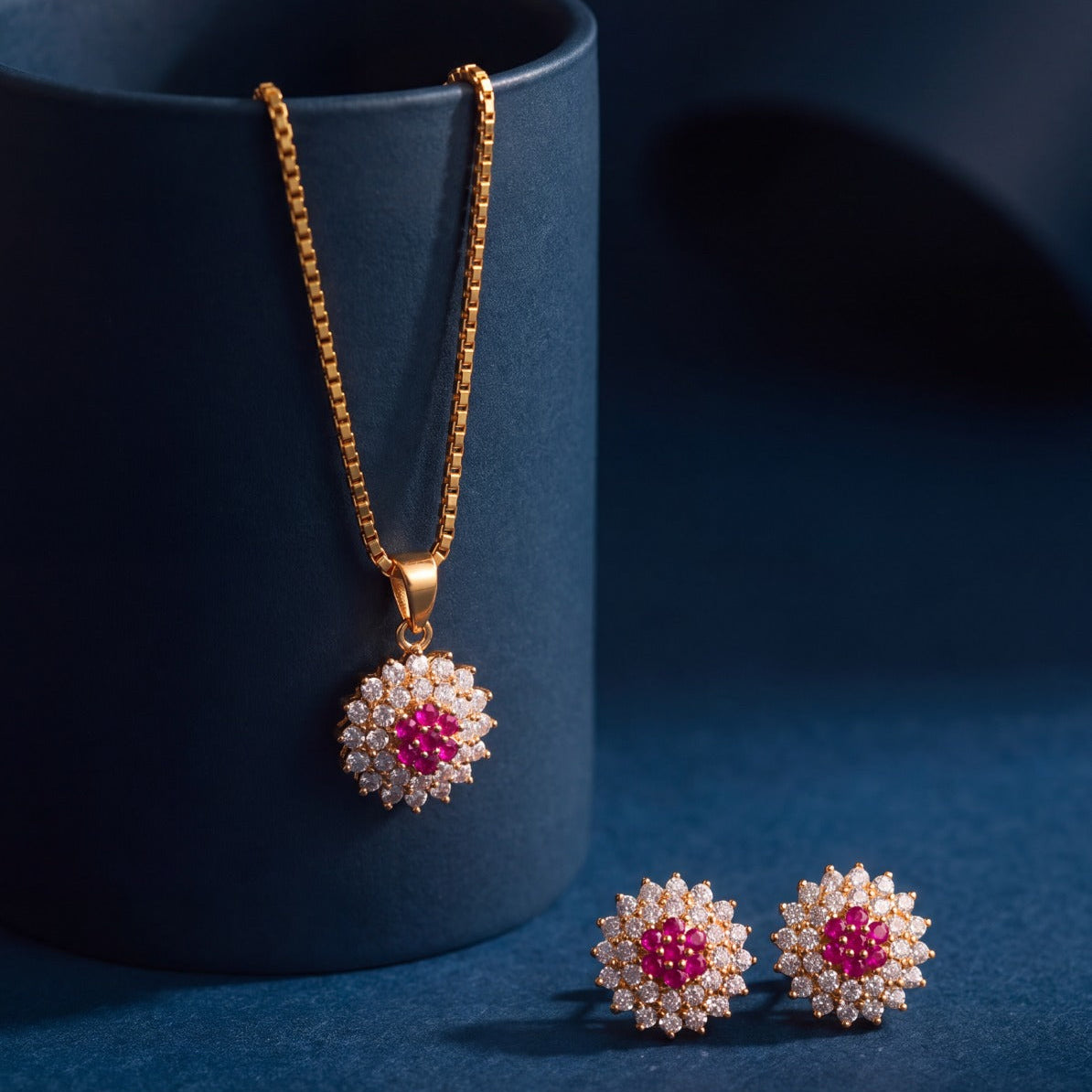 Fancy Design Gold Plated Crystal Stones Necklace Set for Girls/Women
