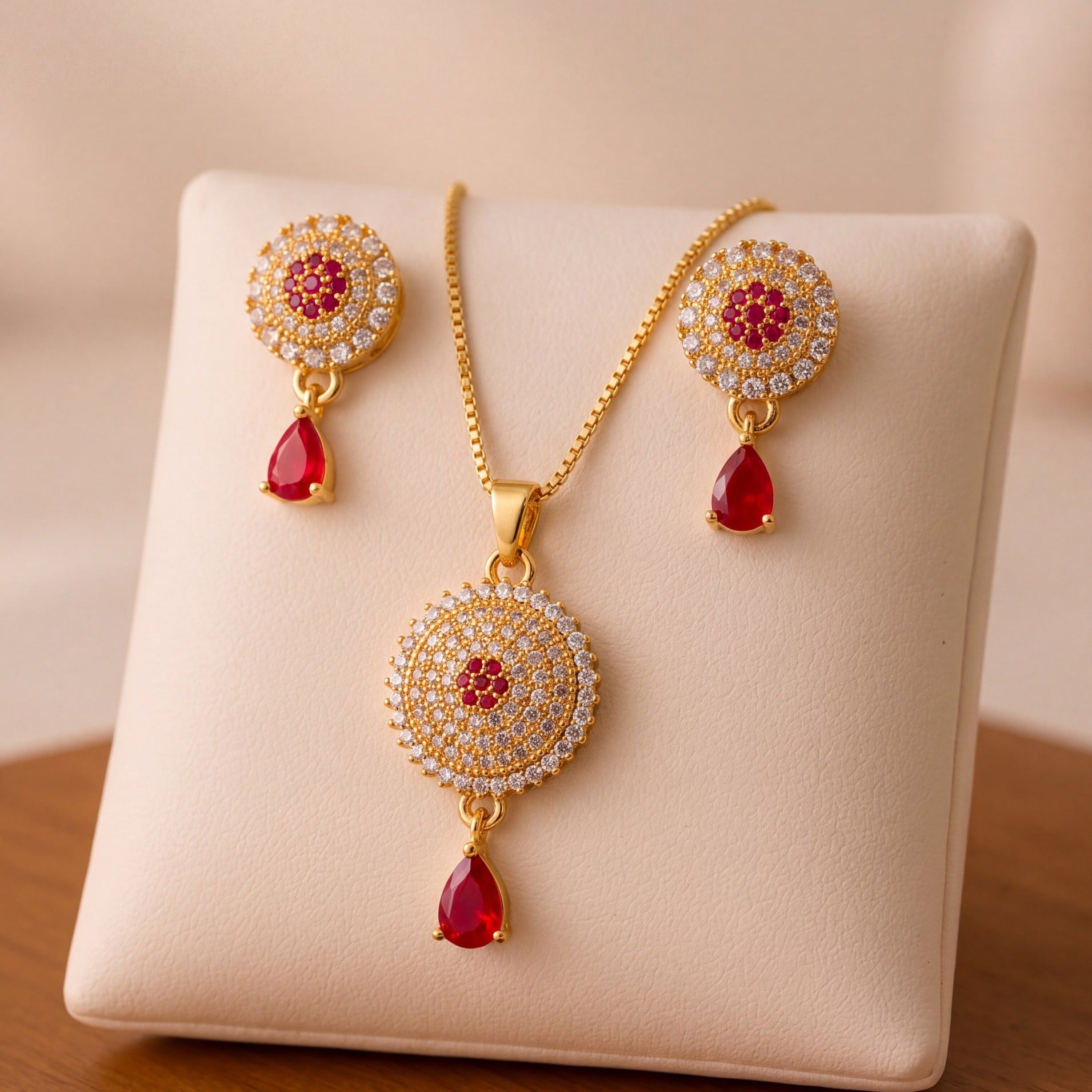 Charming Design Gold Plated Crystal Stones Necklace Set for Girls/Women