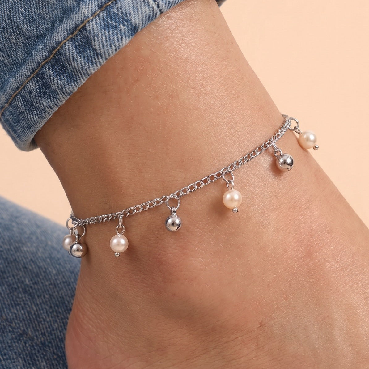 Luxury Unique Design Silver Plated Pearl Anklet for Girls/Women