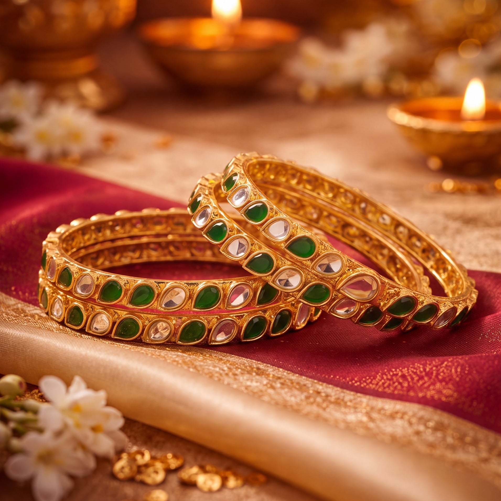 Elegant Design Gold Plated Crystal Stones 4pc Bangle set for Girls/Women